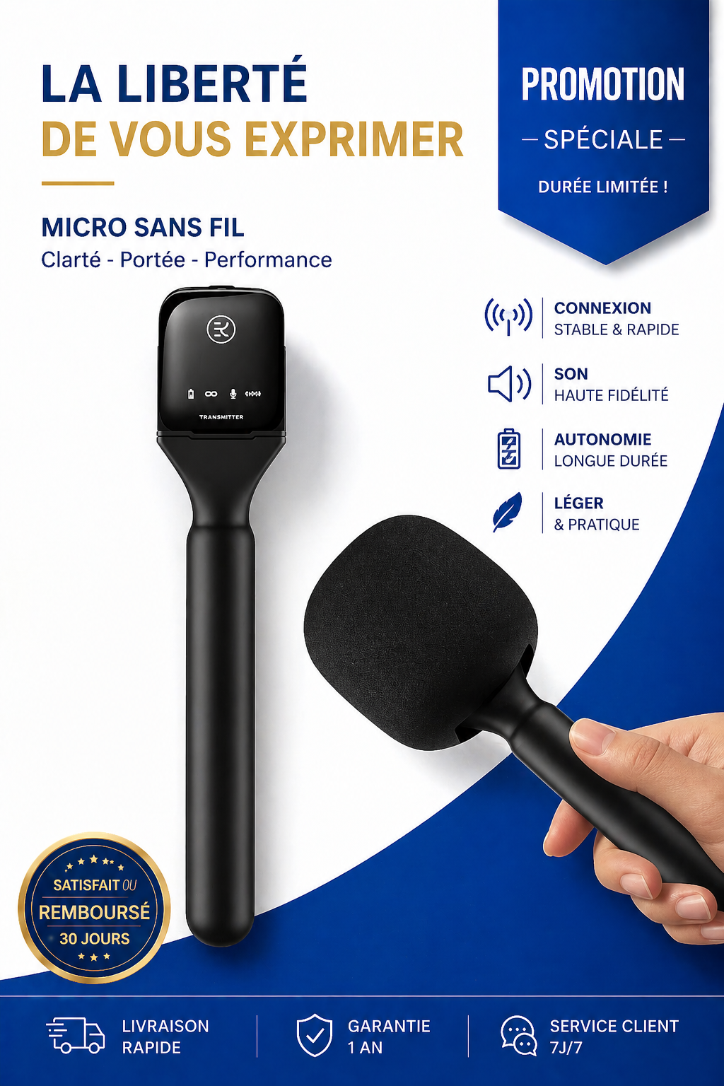 Micro Sans Fil Professionnel – Son Haute Fidélité & Connexion Stable