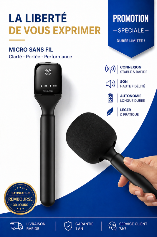 Micro Sans Fil Professionnel – Son Haute Fidélité & Connexion Stable